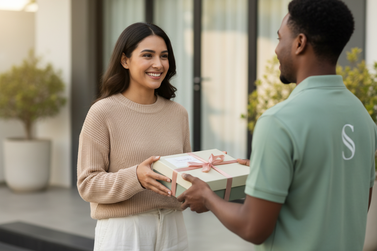 Happy customer receiving delivery